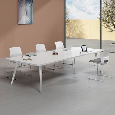 【熱賣精選】白色會議室桌子辦公桌簡約現代辦公桌椅組合大小型長桌6人8人12人