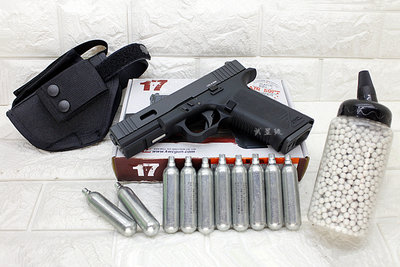 台南 武星級 KWC G17 GLOCK 手槍 CO2槍 黑 + CO2小鋼瓶 + 奶瓶 + 槍套( 克拉克BB槍玩具槍