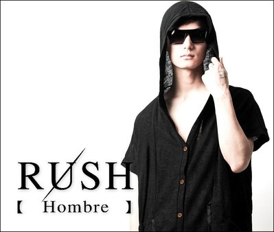 RUSH Hombre (曼谷空運 現貨) 設計師款寬身剪裁腰際綁繩連帽短袖外搭上衣-黑 (原價880)