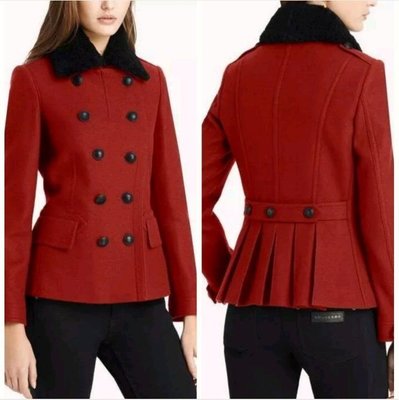Burberry 紅色 羊絨羊毛短版大衣外套 US 6 UK 8 西班牙羊毛領 可拆卸