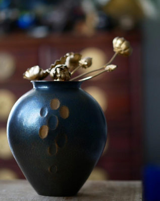 日本 玉川堂 純手工一張打 錘目紋 銅花瓶，大錘目。高約20