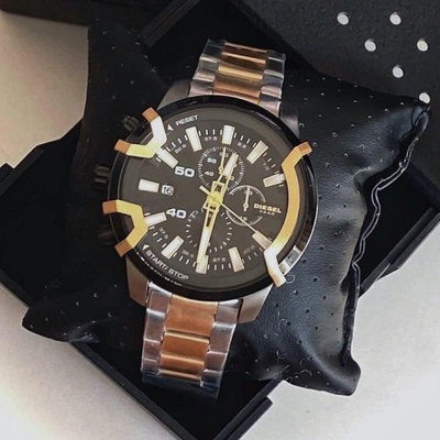 DIESEL Griffed 黑色錶盤 金色配銀色不鏽鋼錶帶 石英 男士手錶 DZ4577