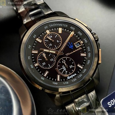 MASERATI手錶,編號R8873645001,44mm黑錶殼,深黑色錶帶款