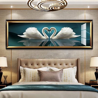 下殺-臥室床頭裝飾畫溫馨現代簡約房間掛畫北歐風格客廳新中式壁畫天鵝