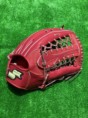 棒球世界 全新SSK全牛皮棒球壘球外野手手套T字外野T網檔SSK880D特價紅色