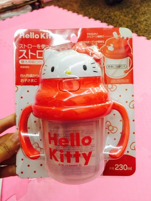 奇花園日本 阿卡將hello kitty凱蒂貓 造型 彈跳 雙耳 吸管 水壺 練習杯 學習杯230ml另有米奇