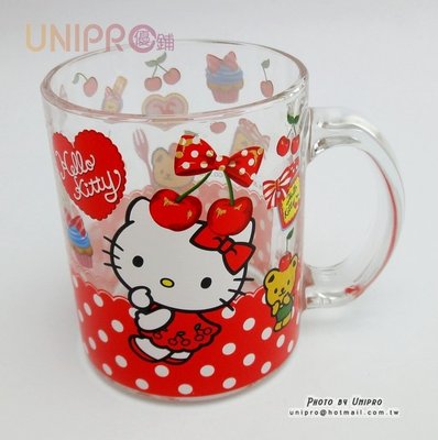 【UNIPRO】Hello Kitty 多功能玻璃杯 350ml 櫻桃凱蒂貓 冷水杯 三麗鷗正版授權 台灣限定
