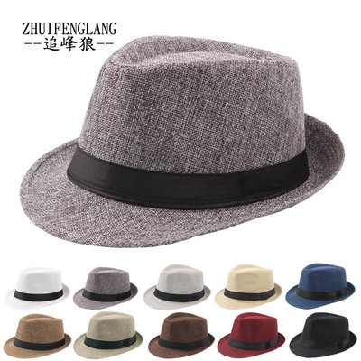 [卡魯科技]漁夫帽 日本 中老年男士戶外遮陽帽舞會派對爵士帽亞麻卷邊小禮帽歐美熱銷帽子