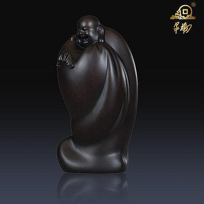 九街黃泉福 黑檀木藝術品 引福彌勒佛 木雕佛像擺件 雕刻工藝品收藏品