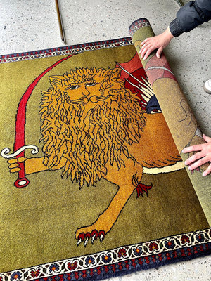 ZAMANI? 小尺寸動物人物 獅子系列手工羊毛波斯地毯門廳臥室床邊