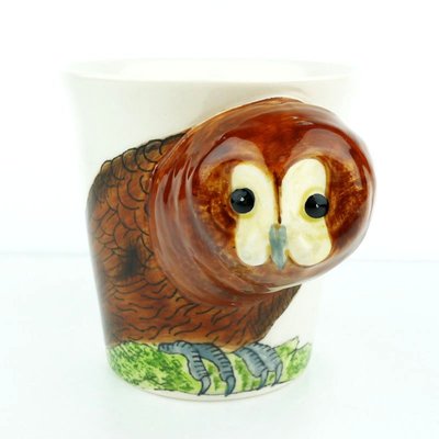 【BE HOME】泰國手繪動物陶瓷馬克杯10oz-貓頭鷹