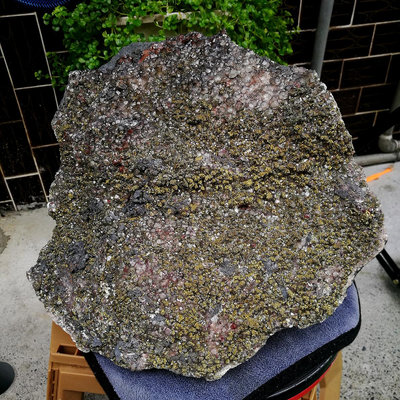 [友克鑫礦業]eg94約重16.78kg-紅幽方解石 超閃亮黃鐵礦 湖北 大冶  原礦 晶簇