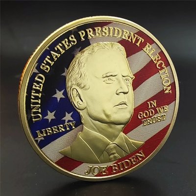 下殺2021美國總統大選拜登紀念幣立體浮雕風云人物紀念章彩繪金幣硬幣
