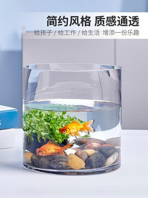 專場:透明圓柱形玻璃魚缸小型家用客廳創意桌面圓形水培生態金魚缸直筒