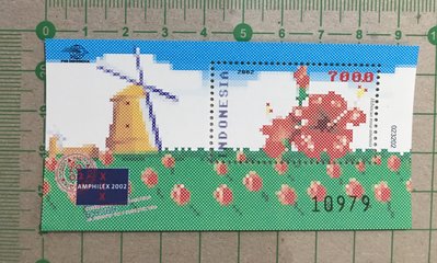 【郵卡庫】【郵展/花卉】印尼2002年，阿姆斯特丹郵展~花卉小型張，新票  SP4539