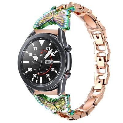 三星 Galaxy Watch 3 45mm 41mm 金屬蝴蝶飾品 錶戴 20 22 mm 彩色精鋼錶帶 錶鍊 手腕帶
