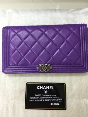 Chanel Boy 香奈兒紫色 長夾 皮夾 發財包