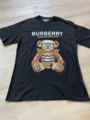 【一元起標】BURBERRY 卡其格紋  刺繡泰迪熊 短TEE  一元起標