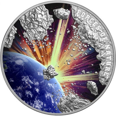 期貨 紐埃2023年隕石撞擊地球 彩色2盎司銀幣 原盒原證