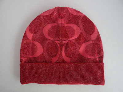 【全新】COACH 毛帽 COACH 帽子 COACH 針織毛帽 COACH C logo 滿版標誌毛帽 COACH 女毛帽 紅色毛帽