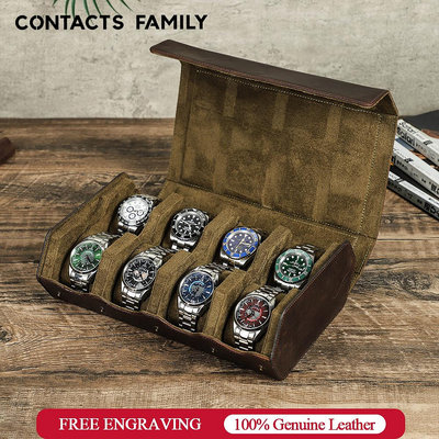 CONTACT'S FAMILY手工真皮 8 槽錶殼收納盒收納盒手錶表卷男士展示架支架