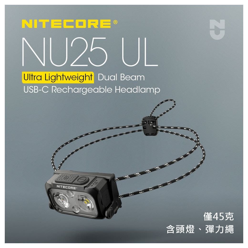 【錸特光電↗專業代理:品牌手電筒↗捷運永寧站】NITECORE NU25 UL 彈力繩 頭燈 USB-C充電 400流明