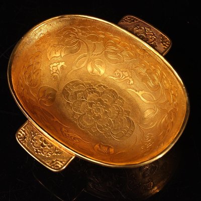 珍藏鄉下收老純銅純手工打造鏨刻鎏金碗重332克  長13.5厘米  寬13厘米4029717古玩 收藏 古董