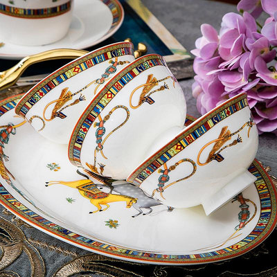 DIY自由組合碗盤景德鎮陶瓷器骨瓷碗筷愛馬仕家用餐具歐式碗碟子