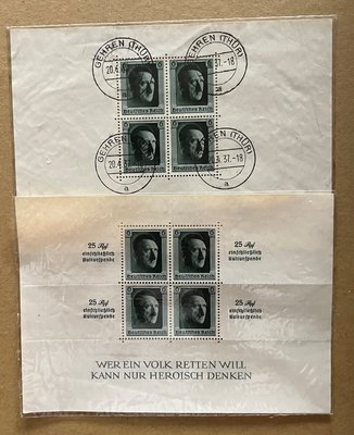 1937希特勒小全張2枚 希特勒郵票