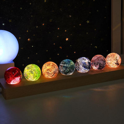 七彩琉璃珠水晶球擺件創意發光桌面辦公室裝飾送人情人節老師禮物~優樂美