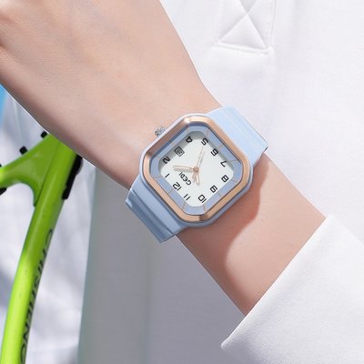 現貨手錶腕錶歌迪學生運動風考試手錶方形錶盤帶夜光帶日歷硅膠帶防水石英腕錶