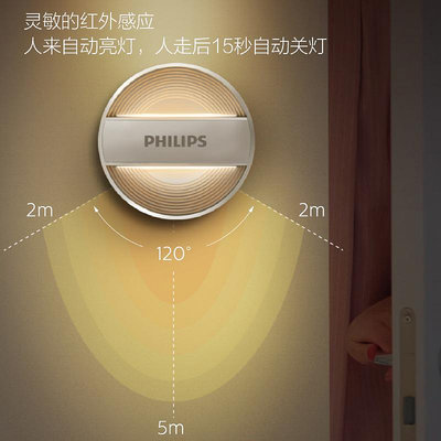 感應燈飛利浦小夜燈床頭感應人體過道光控氛圍起夜燈臥室睡眠燈