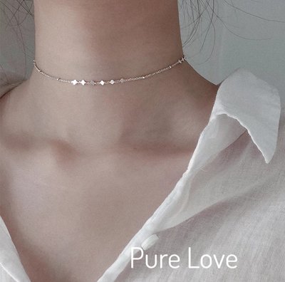 Pure Love樂芙 / 正韓 【N0249】韓系簡約S925純銀桃心間隔小圓珠頸鍊 鎖骨鏈 / 銀