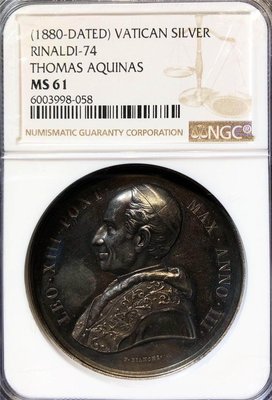 萬福古錢幣收藏家（可議價）NGC-MS61分1880年梵蒂岡銀章教皇利奧十三世銀質紀念章058