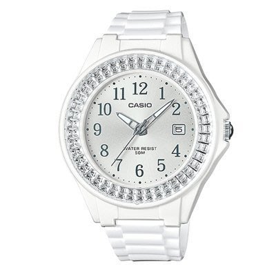 CASIO 卡西歐漾鑽女王簡潔時尚風銀面指針日曆腕錶 型號：LX-500H-7B2