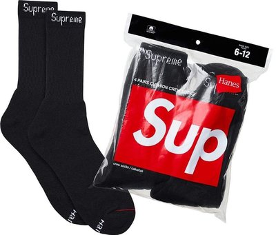xsPC Supreme Hanes Crew Socks 襪子 黑色 白色字體 熱門襪子