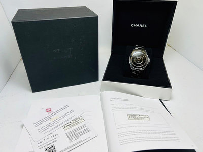 【黃忠政名錶】香奈兒Chanel J12 H6185 迷漾時光 黑陶瓷 38mm 自動上鍊 透底 cal.12.1動力70小時  附原廠2022台灣保卡及錶盒