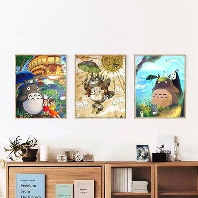 宮崎駿龍貓系列數字油畫 diy數字油畫 卡通人物油畫 40x50公分 繃好內框 填色畫 客廳房間裝飾畫 交換-解憂雜貨鋪