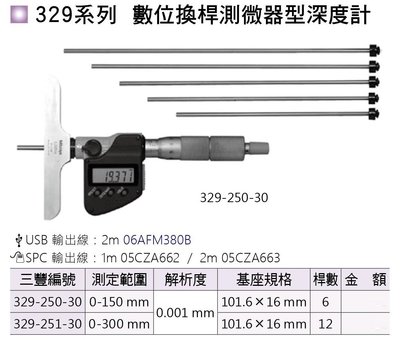 日本三豐Mitutoyo 329系列 數位電子換桿測微器型深度計 數位電子換桿測微器型深度卡尺