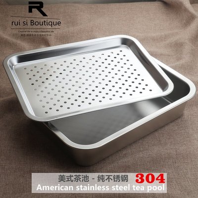 長方形304不銹鋼茶盤托盤簡約茶臺功夫茶具漏盤濾盆平面蒸飯柜盤