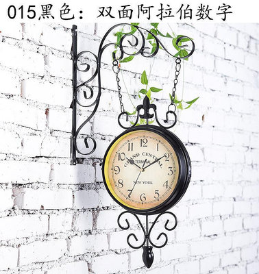 現貨創意擺件歐式仿古鐵藝鐘表家用創意個性雙面掛鐘客廳復古時鐘掛墻簡約掛表
