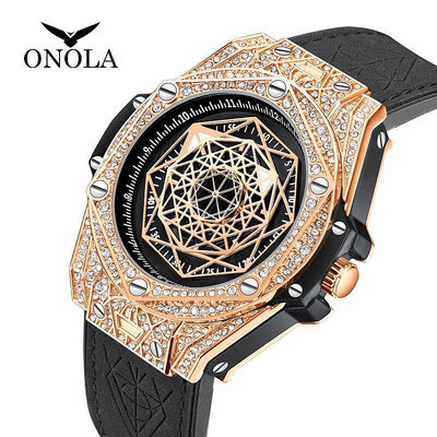 ONOLA 3815 新款 潮流 個性設計 滿鑽鑲鑽 防水 男士手錶 〔免費原裝禮盒〕