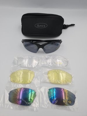 APEX 809 運動眼鏡 太陽眼鏡 防風眼鏡 護目鏡 自行車風鏡(全套4種色鏡片附贈收納包)