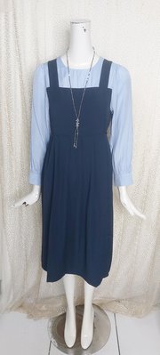 V370品牌T+深藍拼接淺藍假二件連身裙洋裝