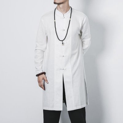 中國風復古男裝中長款立領襯衫唐裝披風衣外套中式漢服長衫居士服