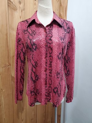 復古風 紅色蟒蛇紋仿鱗片造型開釦式襯衫
