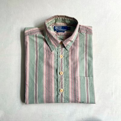 新加坡製 Polo by Ralph Lauren pullover shirt 純棉半開襟 條紋套頭衫 vintage