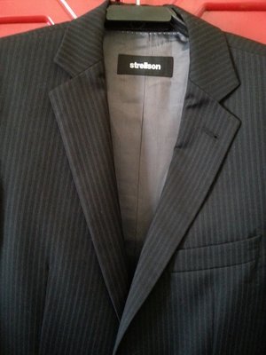 【strellson】黑色細條紋羊毛(100%)西裝外套 44號