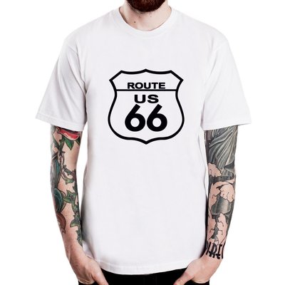 ROUTE 66 短袖T恤-白色 公路刺青硬派搖滾設計插畫裸女潮流情色樂團玩翻390 gildan fruit