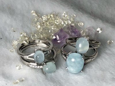 天然海藍寶鋯石純銀戒指/活動戒指